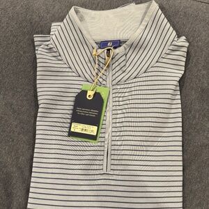 FootJoy Golf French Terry 1/4 Zip Pullover - River Rock Striped - Medium